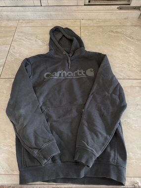 Carhartt Men's Charcoal Gray Logo Crewneck Hoodie
